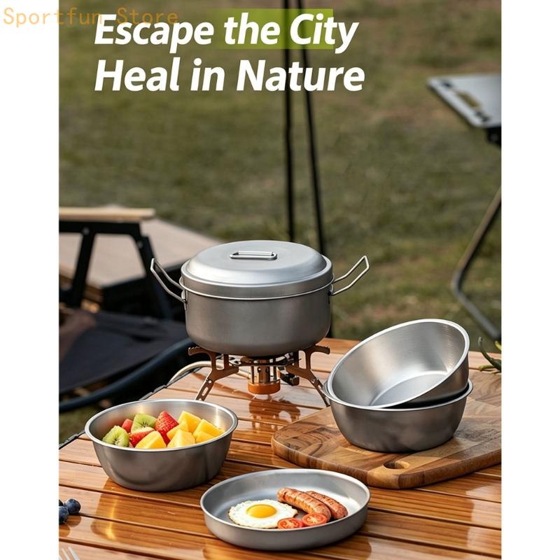Camping Cooking Dining Set - กลุ่มเครื่องครัว Camp Meal พร้อมฝาหม้อและถาด โครงสร้างโลหะ การออกแบบที่เก็บลวดสำหรับทำอาหารกลางแจ้ง