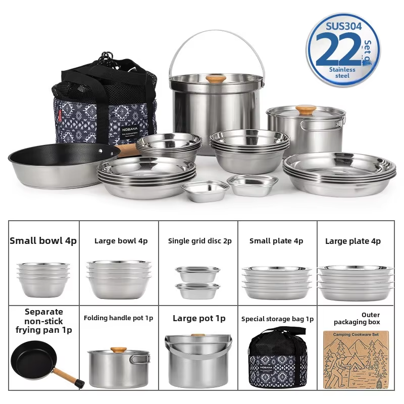 Camping Hiking Cooking - NOBANA ใหม่ล่าสุดกลางแจ้งชุดหม้อสแตนเลส Camping ครอบครัวชุดหม้อ 5L แบบพกพาปิคนิคซุปหม้อทอดนึ่งหม้อในครัวเรือน