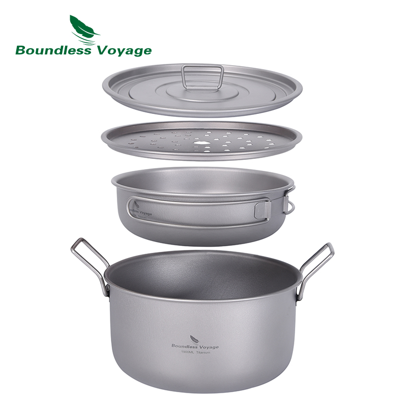 Camping Hiking Cooking - อย่างไร้ขอบเขตการเดินทางหม้ออาหารแคมป์ปิ้งหม้อไอน้ำไทเทเนียมอเนกประสงค์พร้อมฝาปิดชุดรับประทานกลางแจ้ง Ti2057C