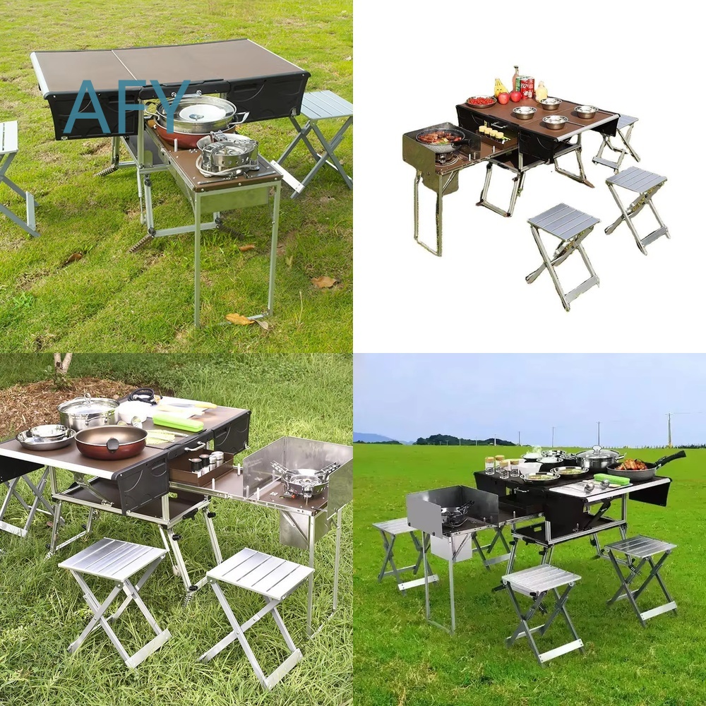 รถพ่วงอาหารพับได้แบบพกพาสำหรับ - Camping Cooking Dining Set บทวิจารณ์และราคา