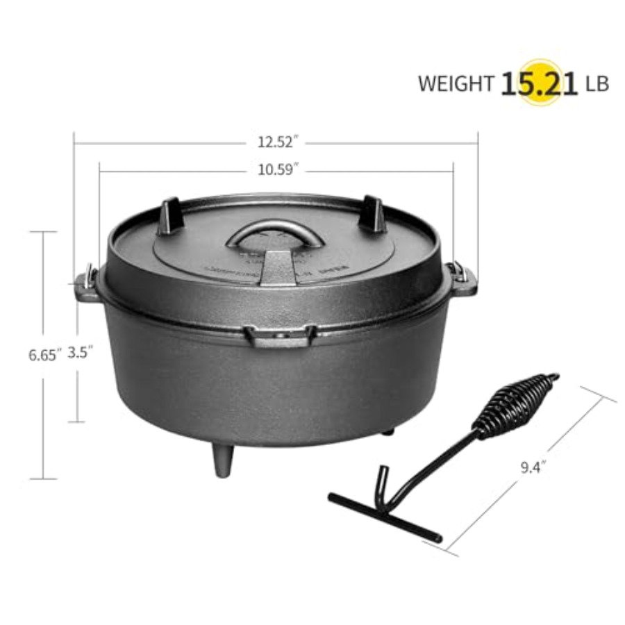 หม้อเหล็กหล่อเคลือบพร้อมฝาปิดแ - Camp Dutch Oven Cast บทวิจารณ์และราคา